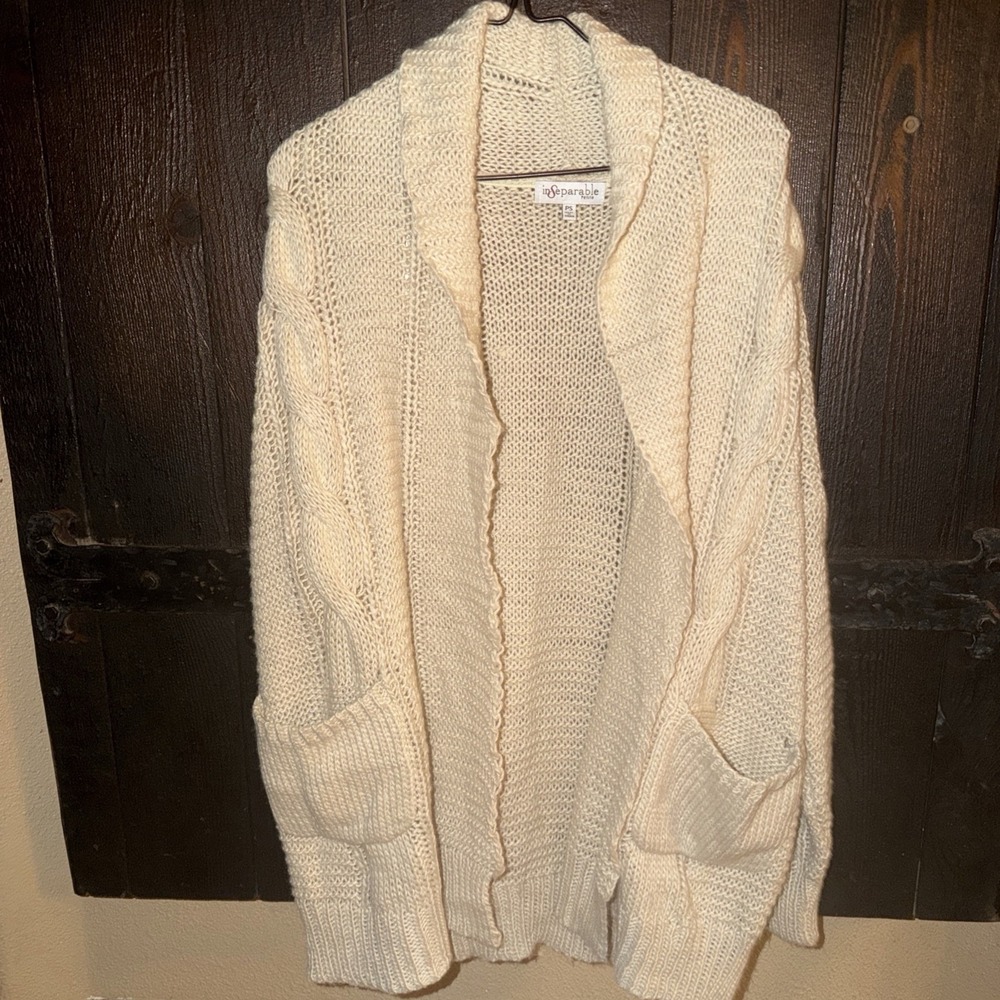 InSeparable Petite Sixe Small Womens Open Front Ivory Knitted Cardigan Pockets H